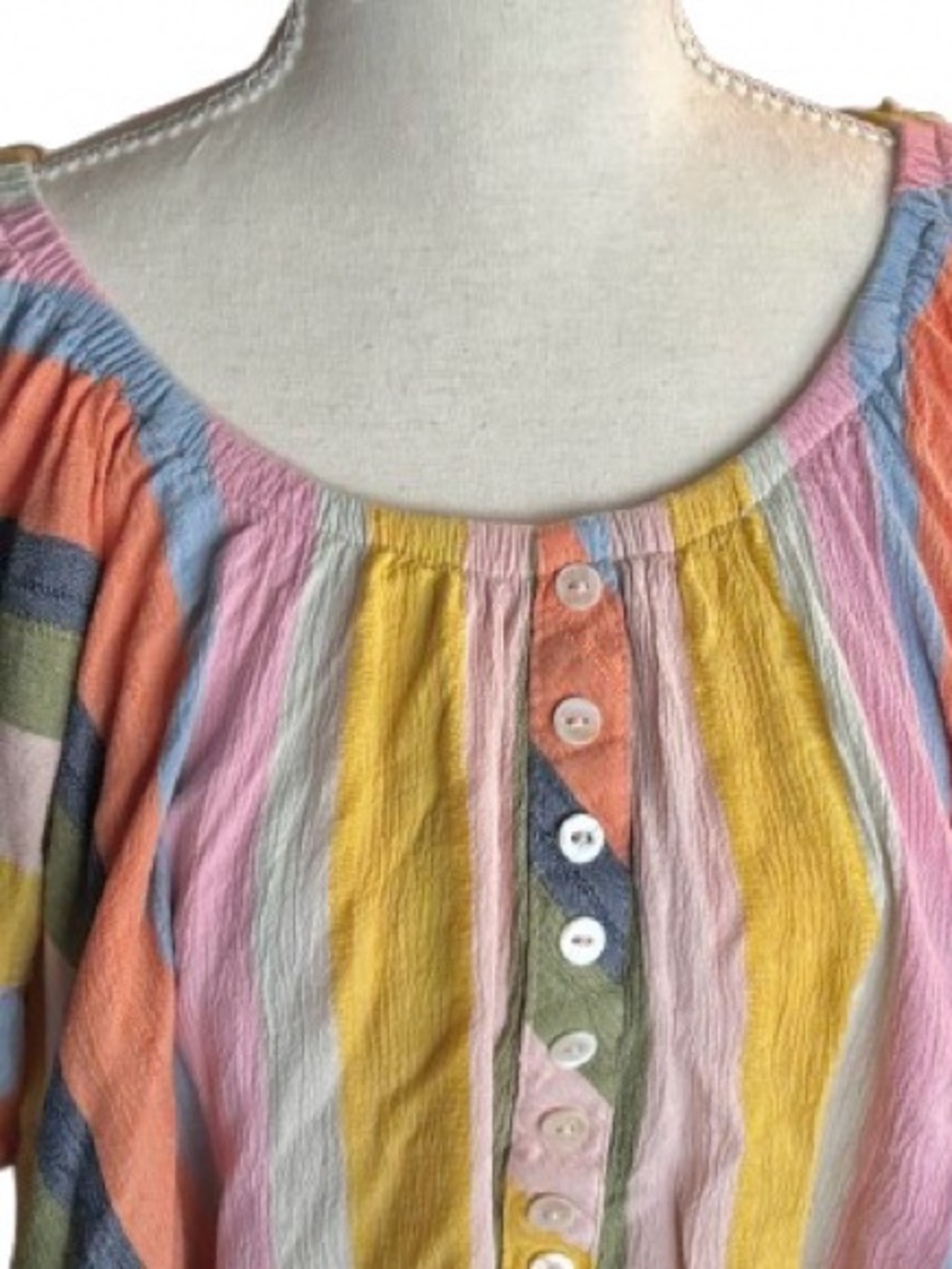 Crop Angie Pastel Rainbow StripeTop Shirt Large Boho Cropped Ruffle Beach Beachy - Picture 3 of 11